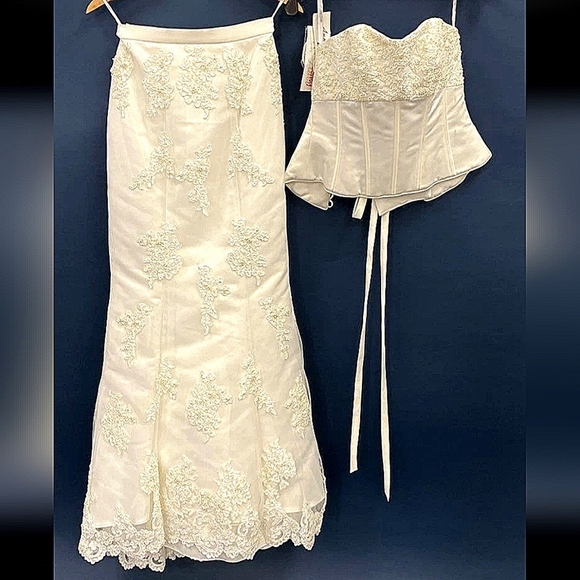 New!!! Tags!! Da Vini Elegant Cream Lace Dress and Corset Set Size 6 - Picture 9 of 10